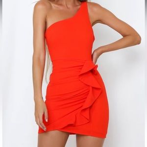 NWT Hello Molly red one shoulder mini dress with ruffle!!!